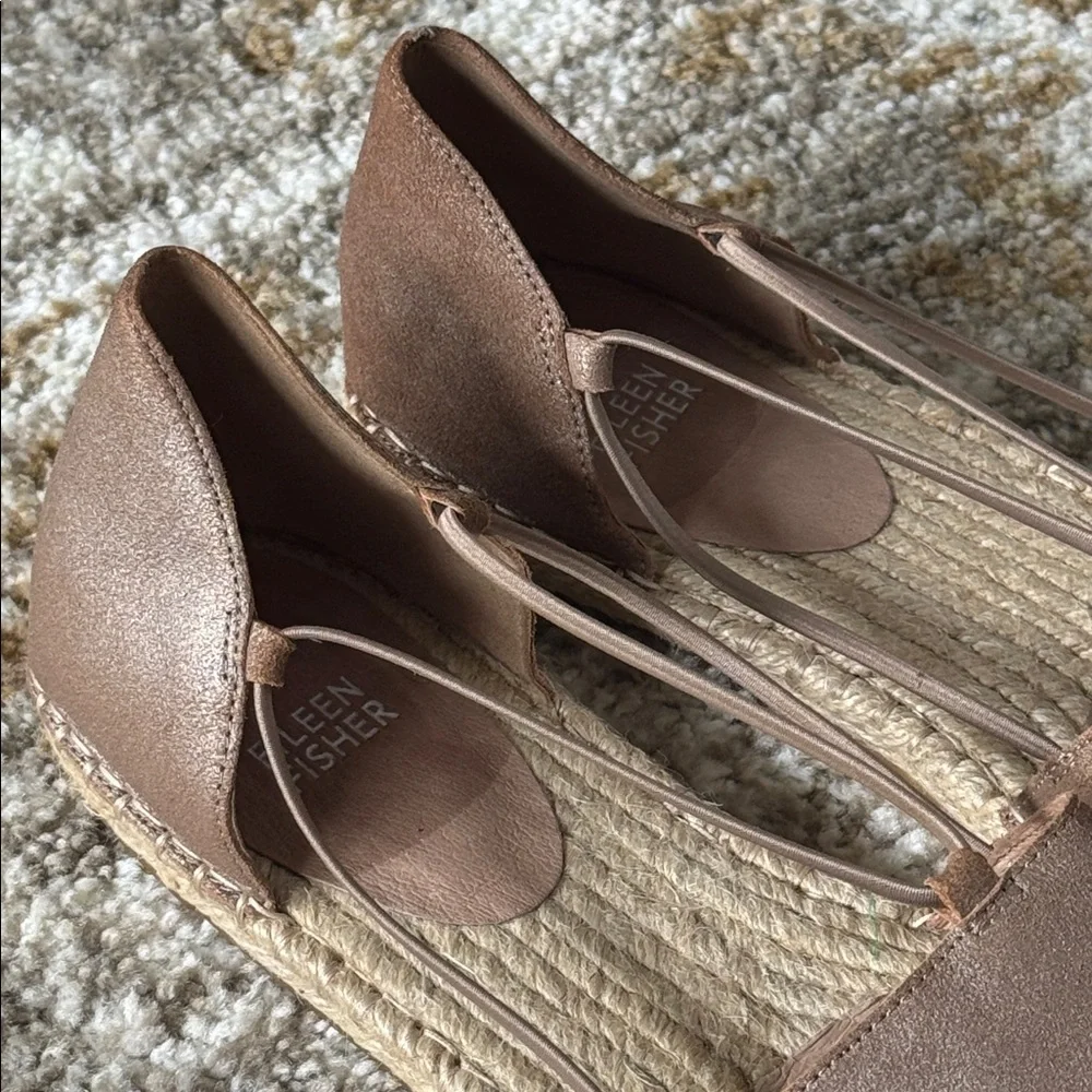 Eileen Fisher Lee Metallic Suede Espadrille Flat Slip On Shoes Size 11 MSRP $135